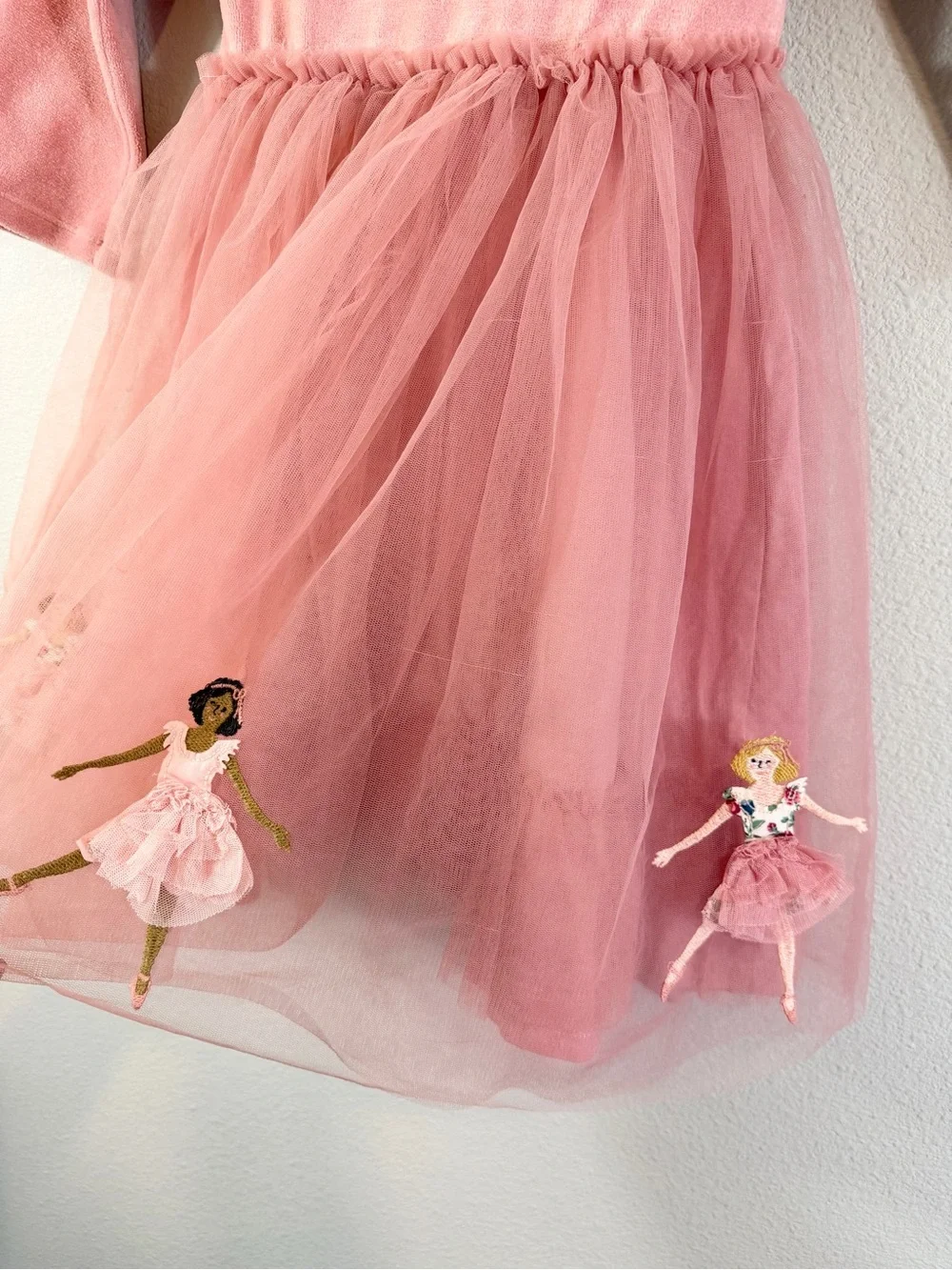 Mini Boden Pink Velvet Ballerina Tulle Appliqué Dress 7-8 Years Balletcore Girly